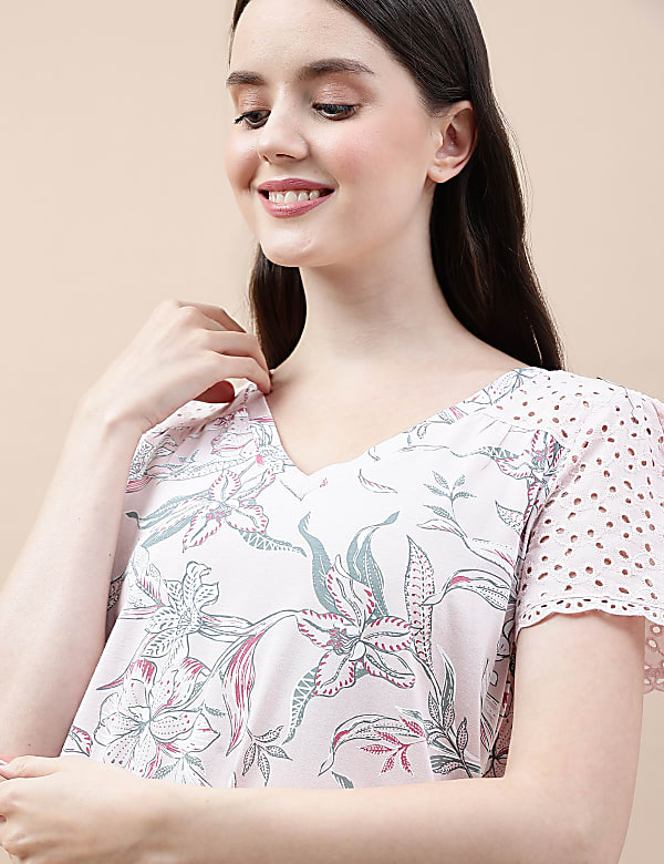 Pure Cotton Printed V-Neck Nightdress