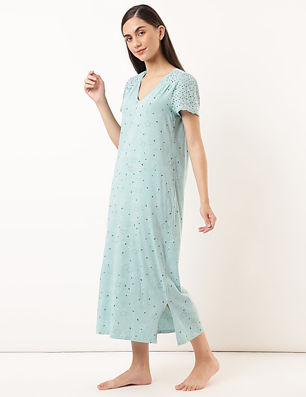 Pure Cotton Printed V-Neck Nightdress