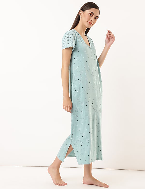 Pure Cotton Printed V-Neck Nightdress