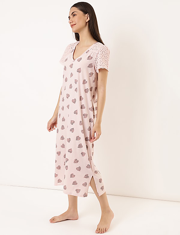 Pure Cotton Printed V-Neck Nightdress
