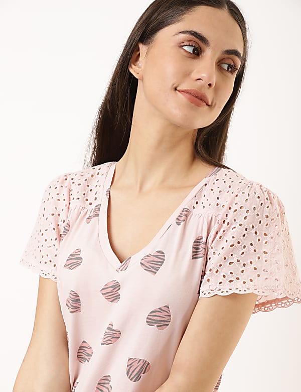 Pure Cotton Printed V-Neck Nightdress