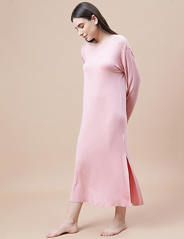 Viscose Mix Lace Crew Neck Nightdress