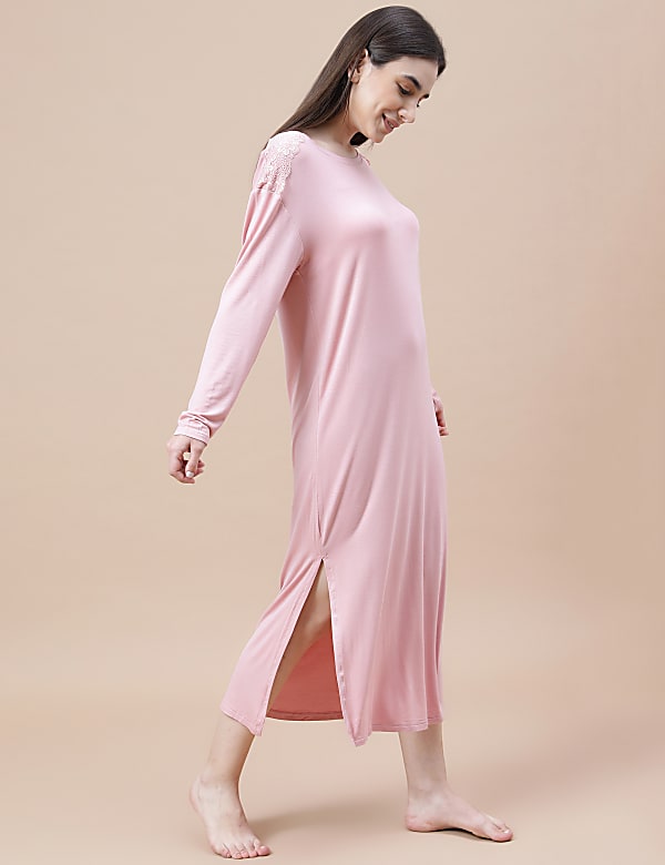 Viscose Mix Lace Crew Neck Nightdress