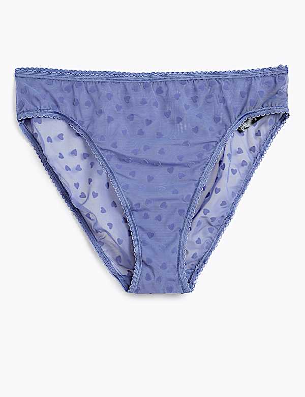 Lace Detail Spot Mesh Low-Rise Knickers - GR
