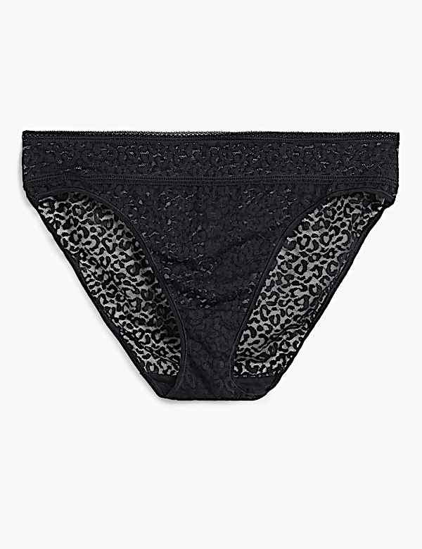 Lace Detail Spot Mesh Low-Rise Knickers