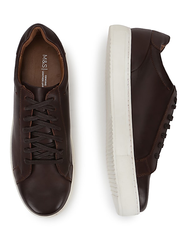 Pure Leather Plain Lace-up Sneakers