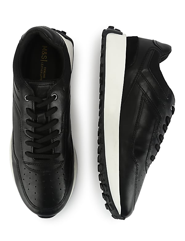 Leather Plain Lace-up Sneakers