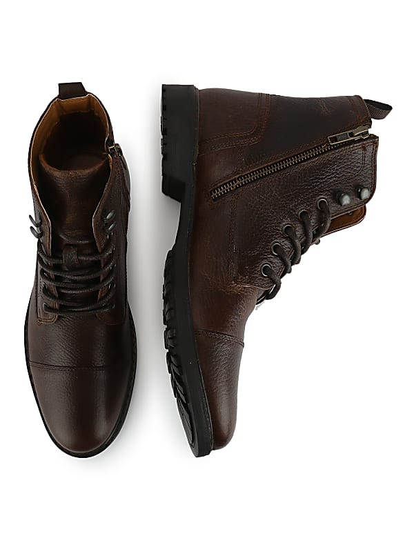 Pure Leather Textured  Ankle Boots