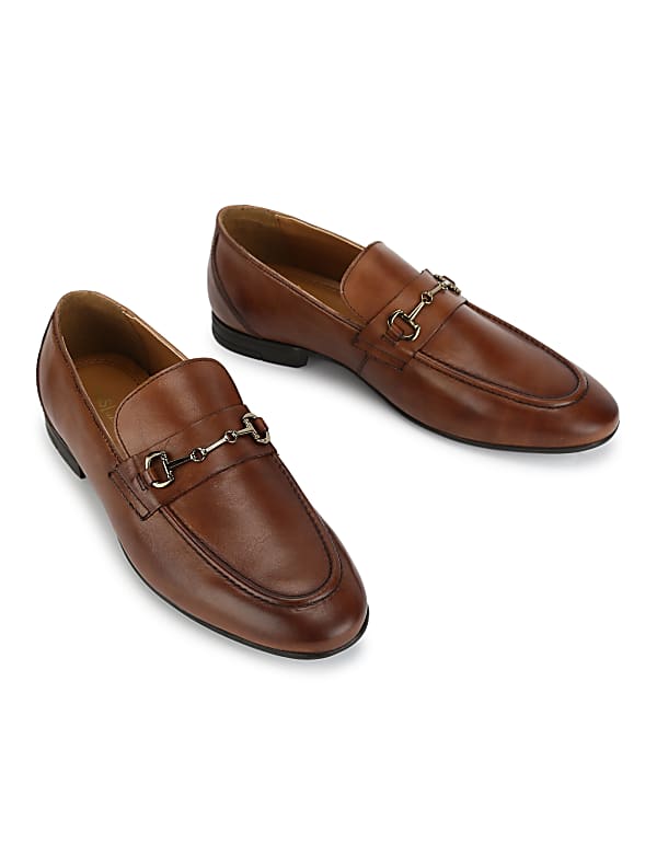 Pure Leather Plain Slip-on Loafers