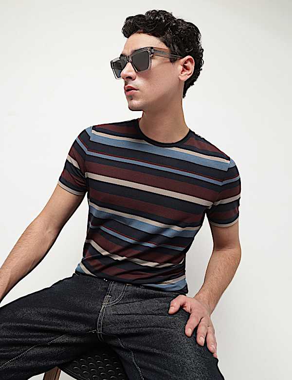 Cotton Modal Horizontal Striped T-Shirt