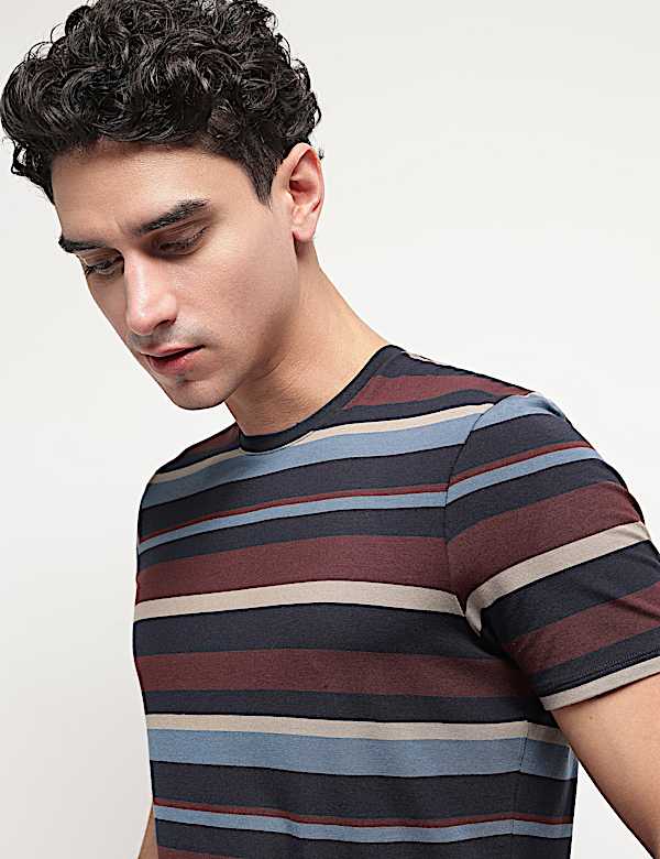 Cotton Modal Horizontal Striped T-Shirt