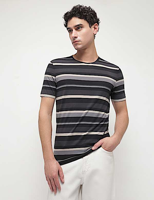 Cotton Modal Horizontal Striped T-Shirt