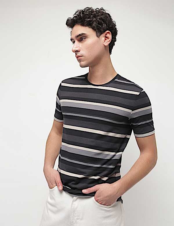 Cotton Modal Horizontal Striped T-Shirt