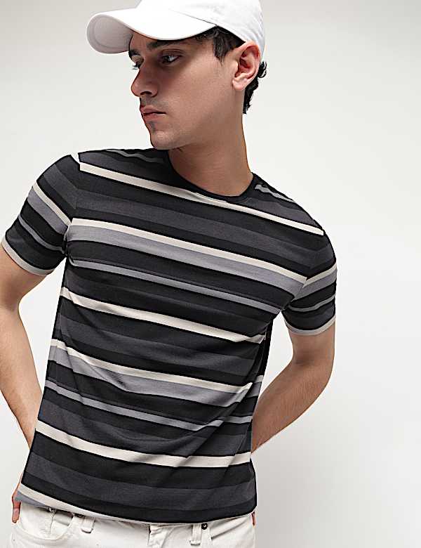 Cotton Modal Horizontal Striped T-Shirt