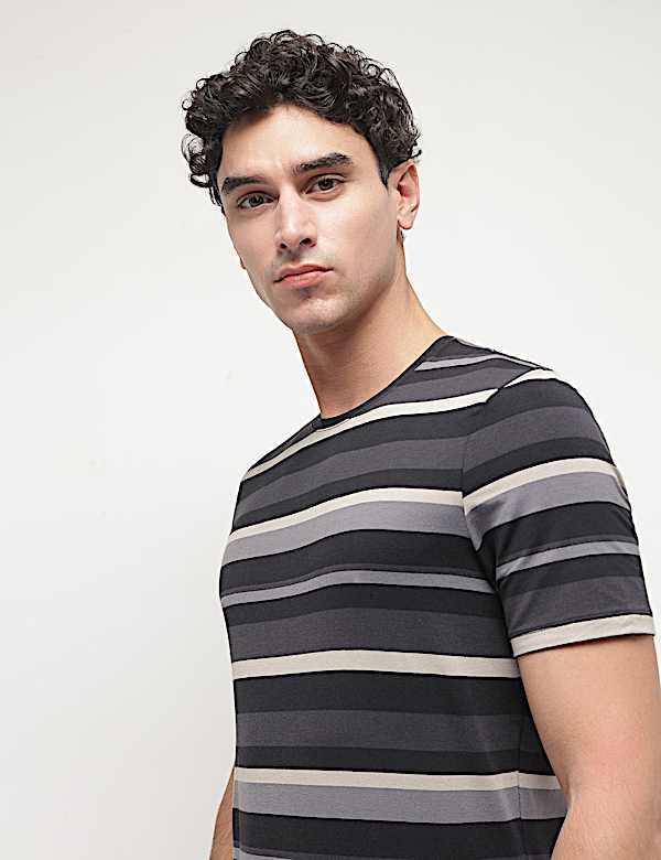 Cotton Modal Horizontal Striped T-Shirt