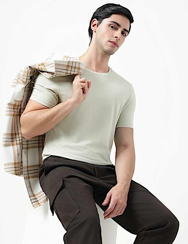 Cotton Rich Plain Crew Neck T-Shirt