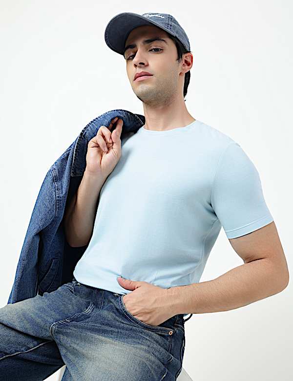 Cotton Rich Plain Crew Neck T-Shirt