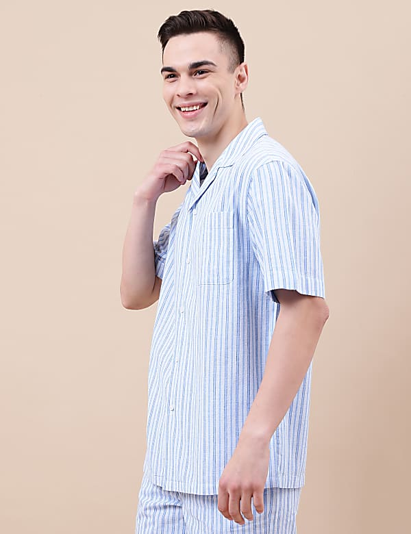 Cotton Mix Striped Lapel Collar Shirt