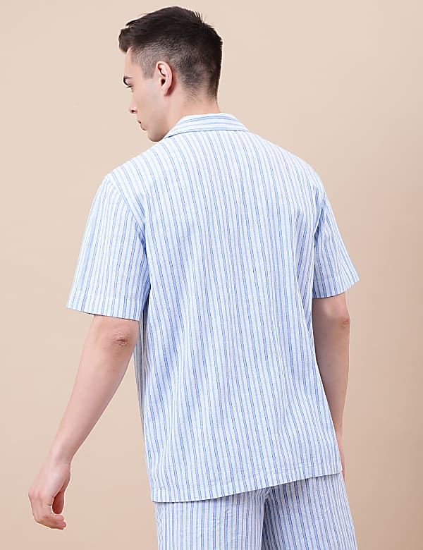 Cotton Mix Striped Lapel Collar Shirt
