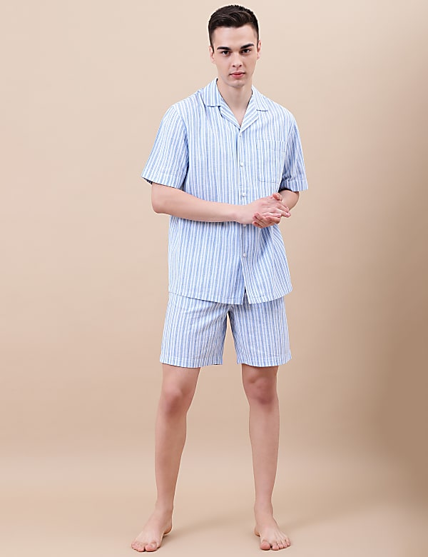 Cotton Mix Striped Lapel Collar Shirt