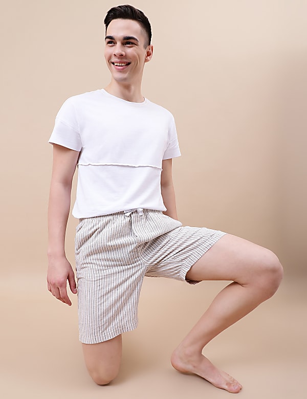 Cotton Mix Striped Relaxed Fit Shorts