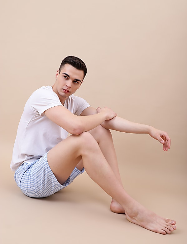 Cotton Mix Striped Relaxed Fit Shorts