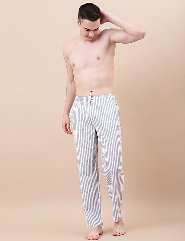 Cotton Mix Striped Relaxed Fit Pants