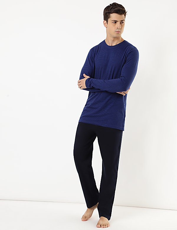 Pure Cotton Striped Crew Neck Pyjama Set