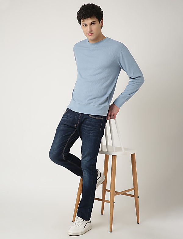 Cotton Mix Textured Crew Neck Sweatshirt
