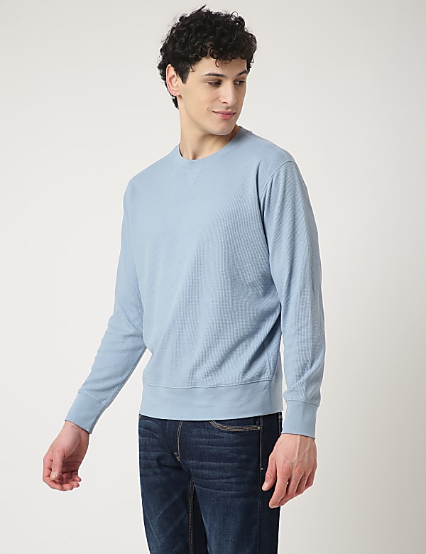 Cotton Mix Textured Crew Neck Sweatshirt