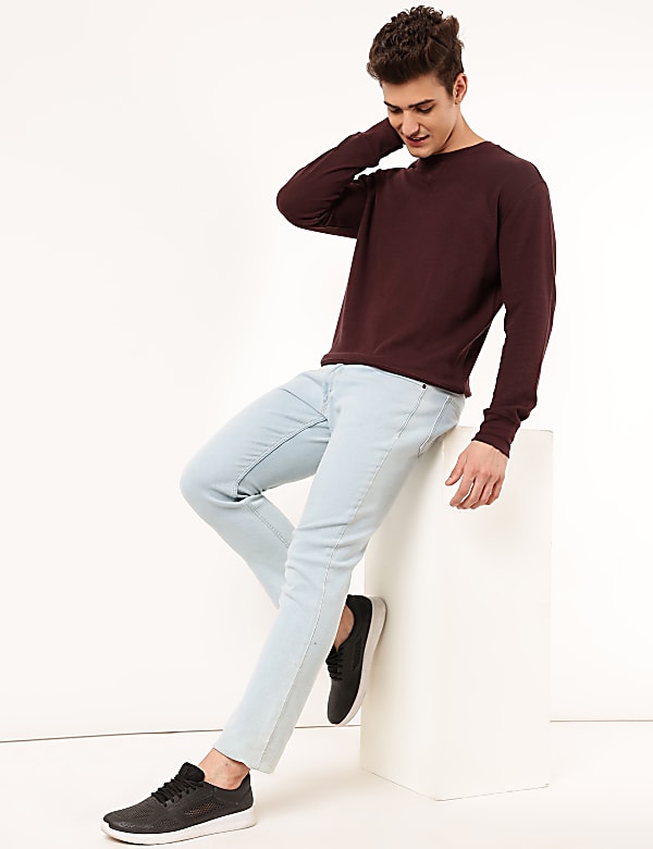 Cotton Mix Textured Crew Neck Sweatshirt