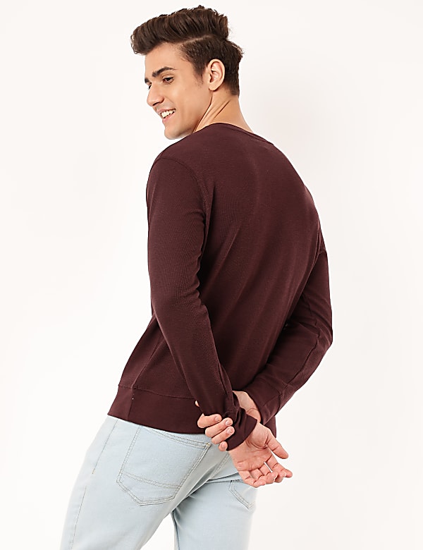 Cotton Mix Textured Crew Neck Sweatshirt