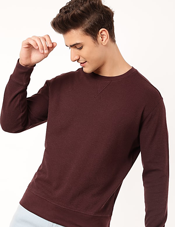 Cotton Mix Textured Crew Neck Sweatshirt