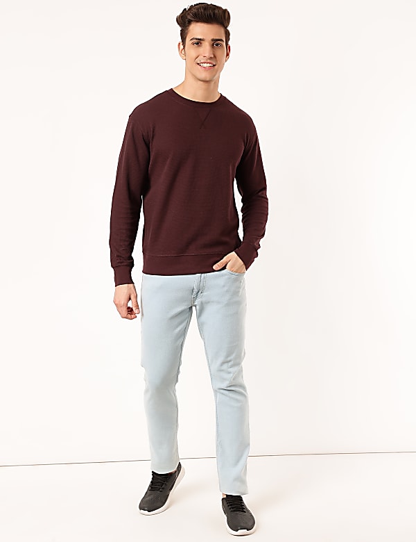 Cotton Mix Textured Crew Neck Sweatshirt
