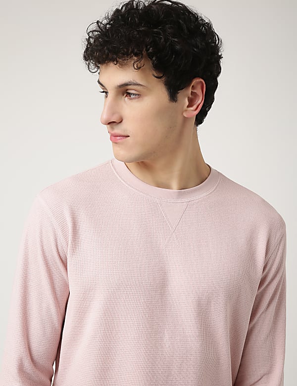 Cotton Mix Textured Crew Neck Sweatshirt