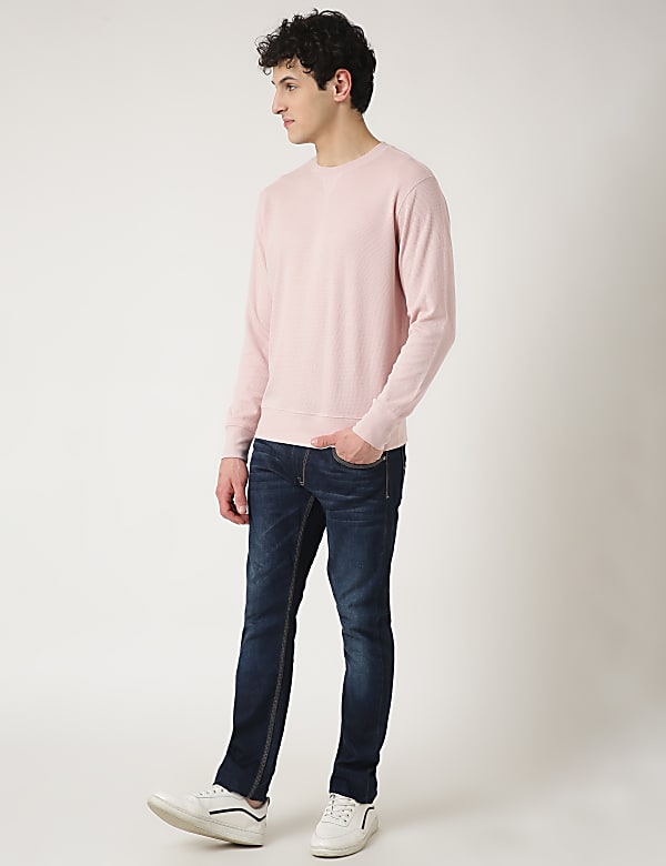 Cotton Mix Textured Crew Neck Sweatshirt
