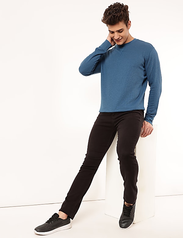 Cotton Mix Textured Crew Neck Sweatshirt
