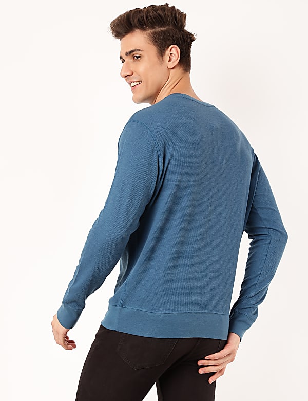 Cotton Mix Textured Crew Neck Sweatshirt