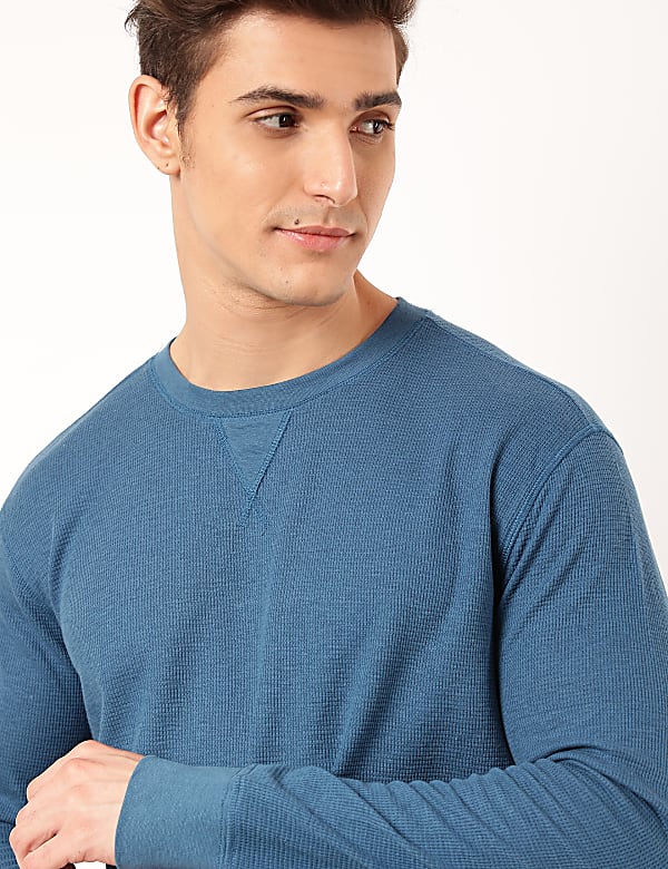 Cotton Mix Textured Crew Neck Sweatshirt