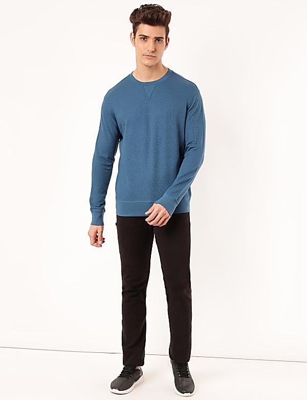 Cotton Mix Textured Crew Neck Sweatshirt
