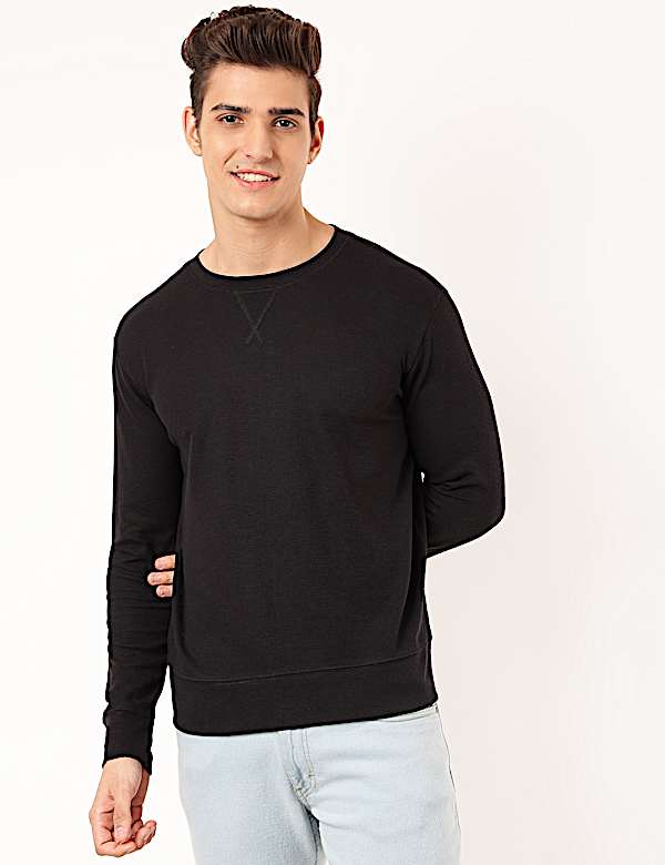 Cotton Mix Textured Crew Neck Sweatshirt