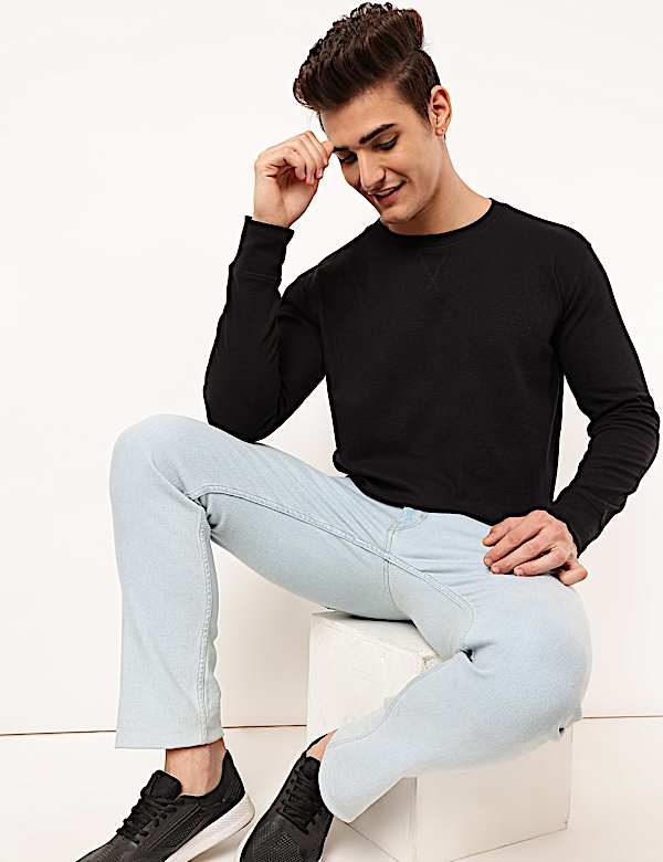 Cotton Mix Textured Crew Neck Sweatshirt