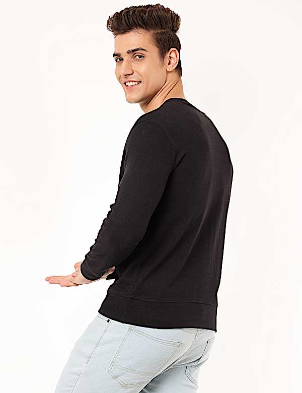 Cotton Mix Textured Crew Neck Sweatshirt