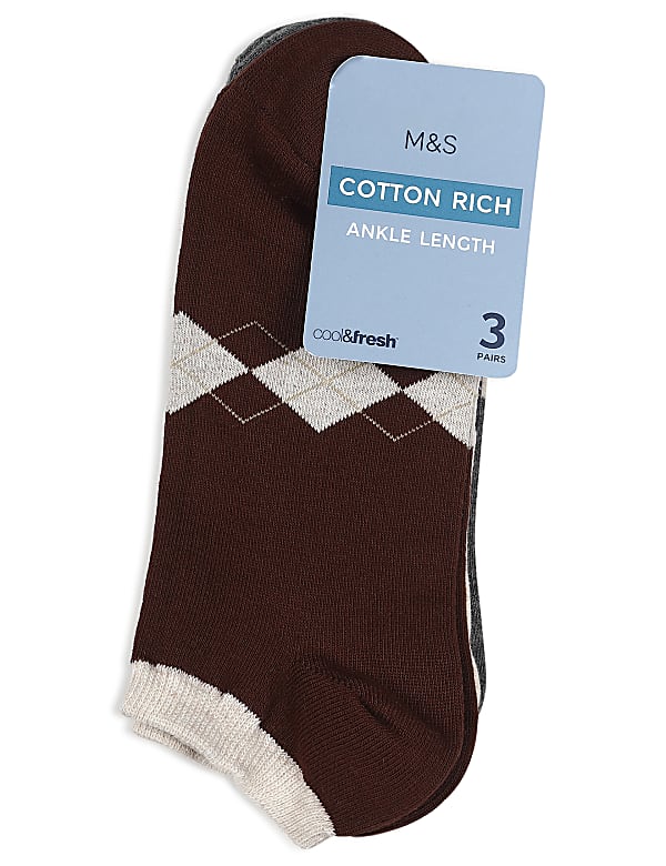 3 Pair of Cotton Mix Argyle Print Socks