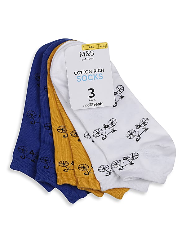 3Pk Cycle Print Socks