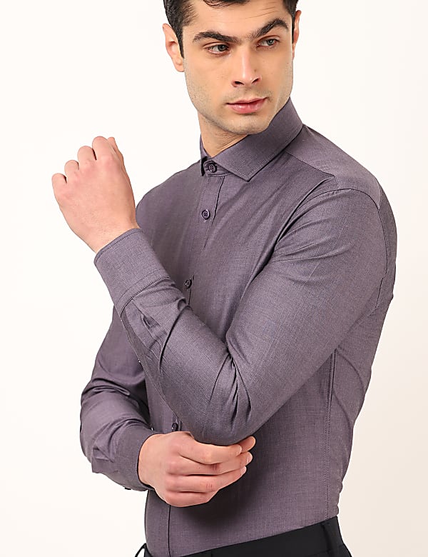Pure Cotton Plain Spread Collar Shirt