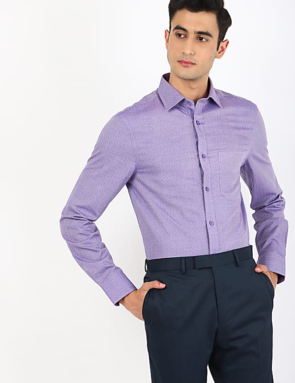 Pure Cotton Plain Spread Collar Shirt