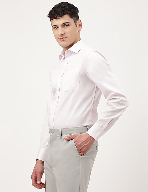 Pure Cotton Plain Spread Collar Shirt