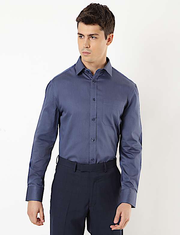 Pure Cotton Plain Spread Collar Shirt