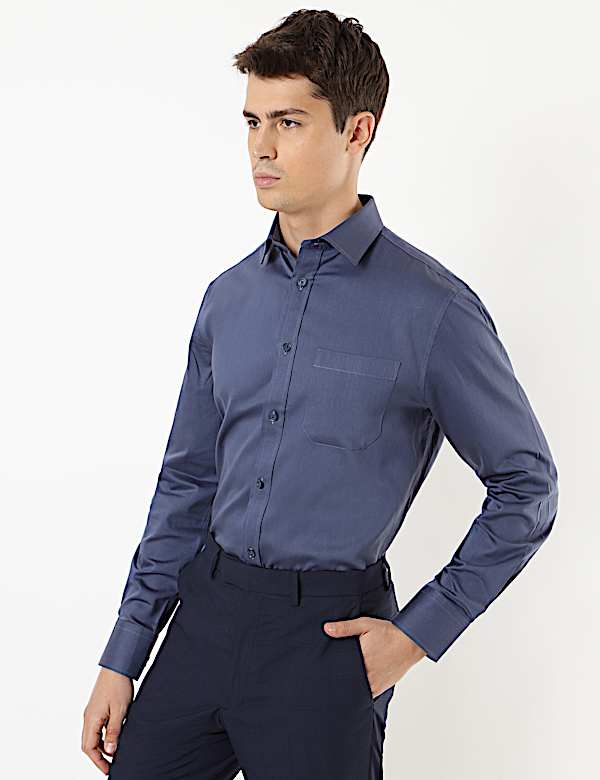 Pure Cotton Plain Spread Collar Shirt